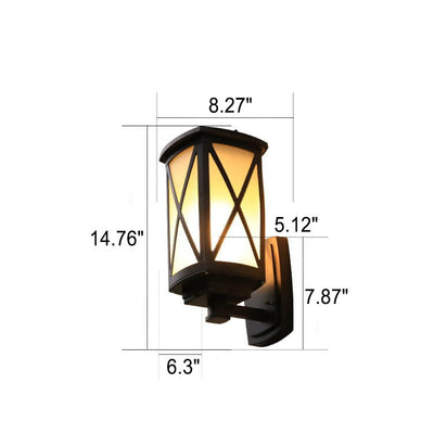 Solar Chinese Outdoor Square Column Cage 1-Light Wall Sconce Lamp