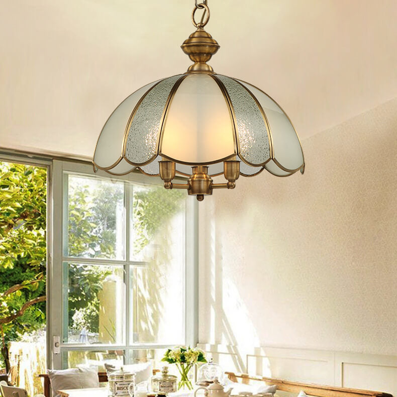 Industrial All Copper Glass Flower Shade 3-Licht-Pendelleuchte 