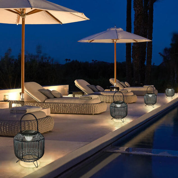 Modern Rattan Weaving Iron Portable Outdoor Waterproof Solar LED Lawn Landscape Light