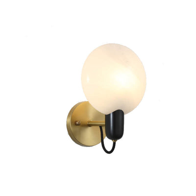 Nordic Light Luxury Brass Faux Marble Disc 1-Light Wall Sconce Lamp