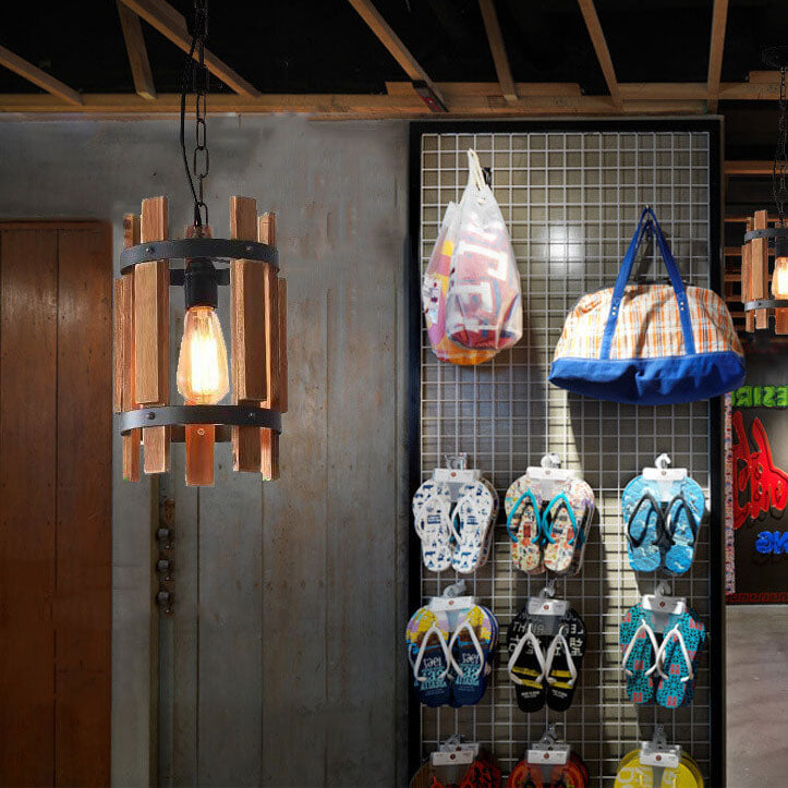 Industrial Style Creative Retro Wood 1-Light Pendelleuchte 