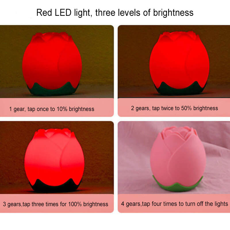 Luz de noche LED de mesa con lámpara de ambiente USB de silicona creativa en forma de rosa 