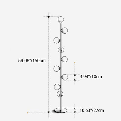 Contemporary Scandinavian Cylindrical Metal Glass 9-Light Standing Floor Lamp For Living Room