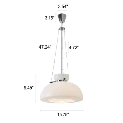 Nordische einfache milchweiße halbkugelförmige 1-Licht-Pendelleuchte aus Glas 