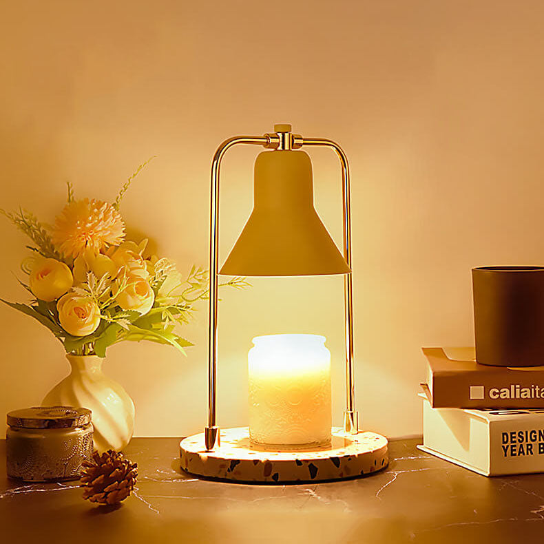 Lampe de table en cire fondue à 2 lumières avec abat-jour en marbre jaune moderne 