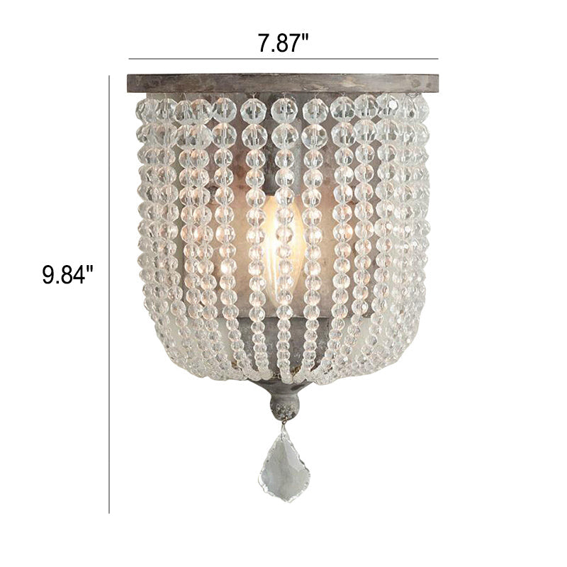 Vintage Antique Crystal Half Cylinder Decorative 1-Light Wall Sconce Lamp