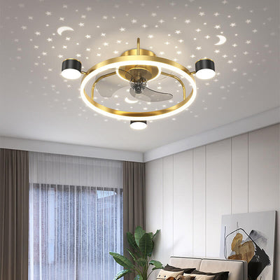 Modern Luxury Round Starry Sky Projection LED Flush Mount Ceiling Fan Light