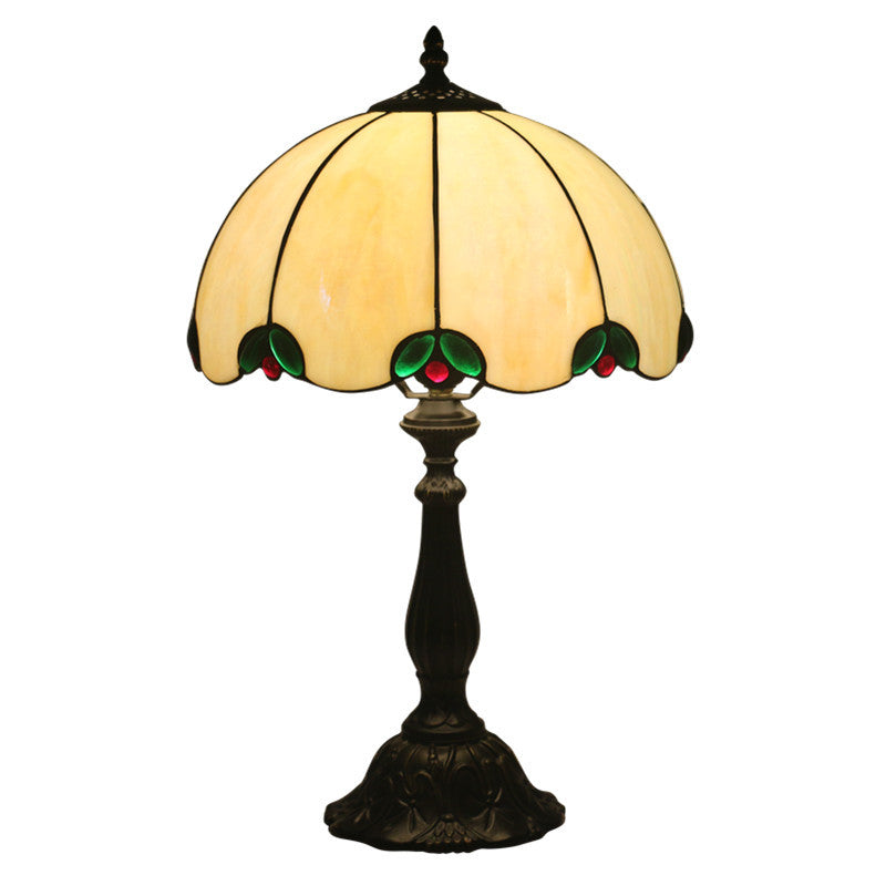 Vintage Tiffany Beige Green Gem Dome 1-Light Table Lamp