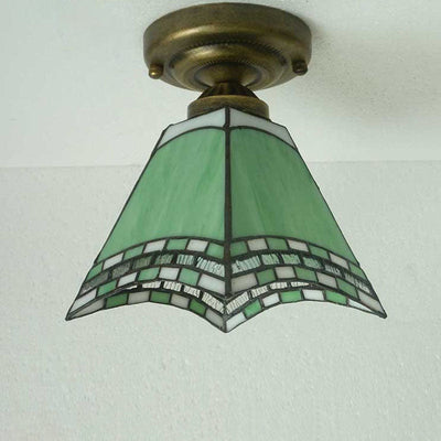 European Vintage Tiffany 1-Light Semi-Flush Mount Light