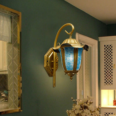 Bohemian Moroccan Blue Iron 1-Light Bent Arm Wall Sconce Lamp