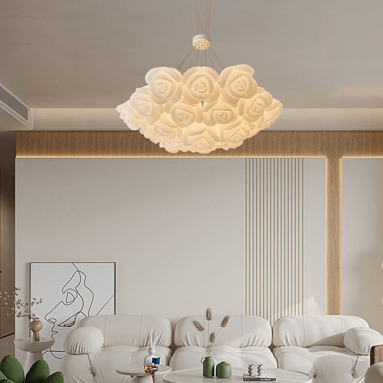 Ramo de Rosas Crema Moderno Lámpara de Araña de Hierro Acrílico de 7/13/19 Luces 