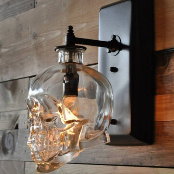 Contemporary Creative Round Skull Glass Iron 1-Light Halloween Wall Sconce Lamp For Living Room