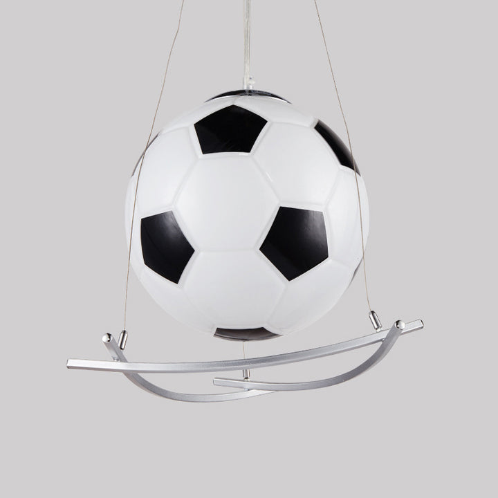 Lampe suspendue pour enfants à 1 lumière en fer et verre de football créatif de dessin animé 