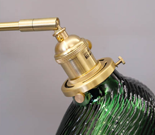 Vintage Emerald Glass Brass Straight Arm 1-Light Wall Sconce Lamp
