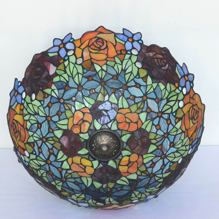 Europäischer Stil Tiffany Rose Buntglas Spitze Sockel 3-Licht Tischlampe 