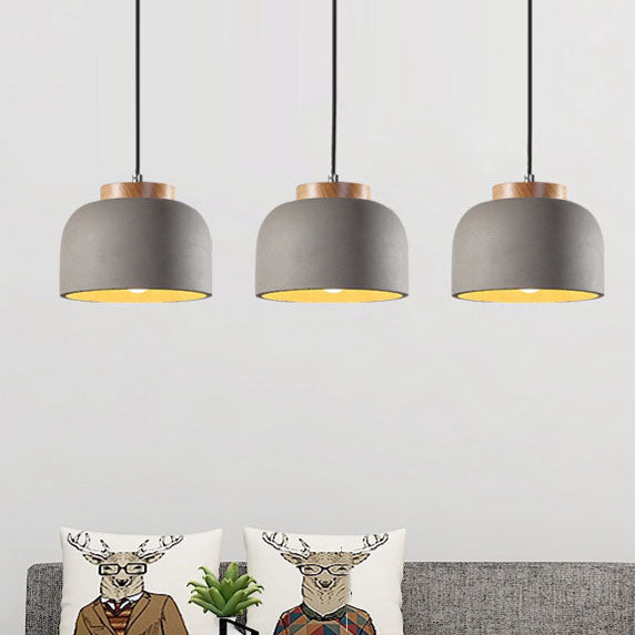 Contemporary Creative Oak Wood Iron Cement Dome 1-Light Pendant Light For Dining Room