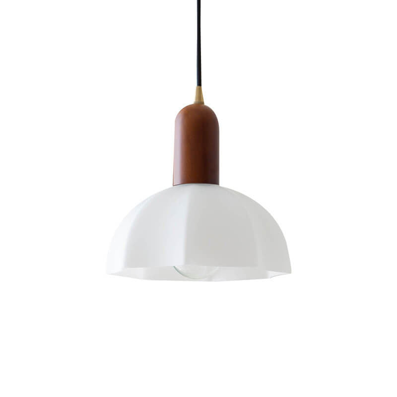 Suspension Luminaire 1 Lumière en Noyer Moderne avec Abat-Jour en Verre Vintage 