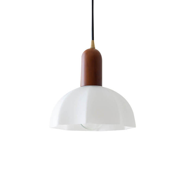Suspension Luminaire 1 Lumière en Noyer Moderne avec Abat-Jour en Verre Vintage 