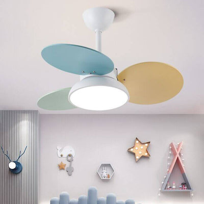 Simple Colorful Round Fan Leaf Kids Downrods Ceiling Fan Light