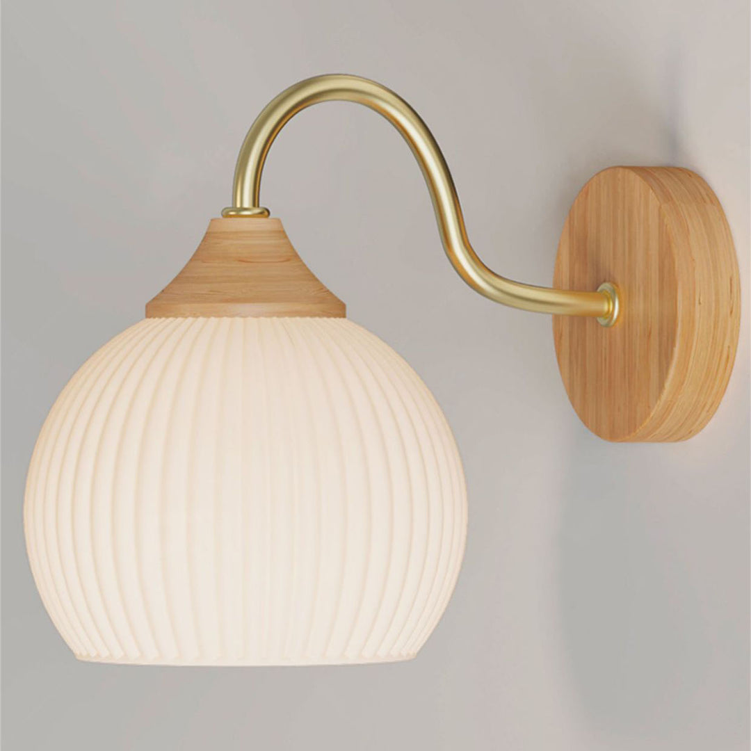 Moderne nordische 1-flammige Wandleuchte aus Eisen und Glas mit gestreiftem Rundholz für Wohnzimmer &amp; Schlafzimmer 