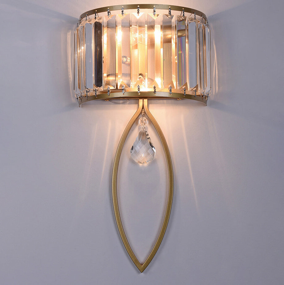Aplique de pared de 2 luces con lámpara de anillo ovalado de media columna de cristal moderno de lujo 