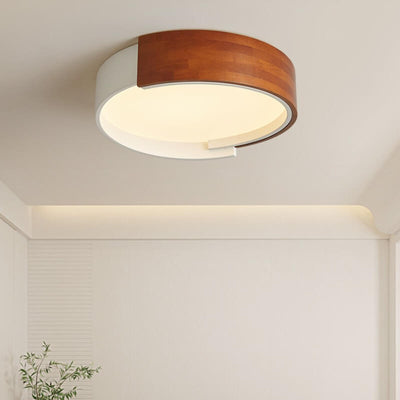 Modern Simple Round Wooden Log LED Flush Mount Ceiling Light