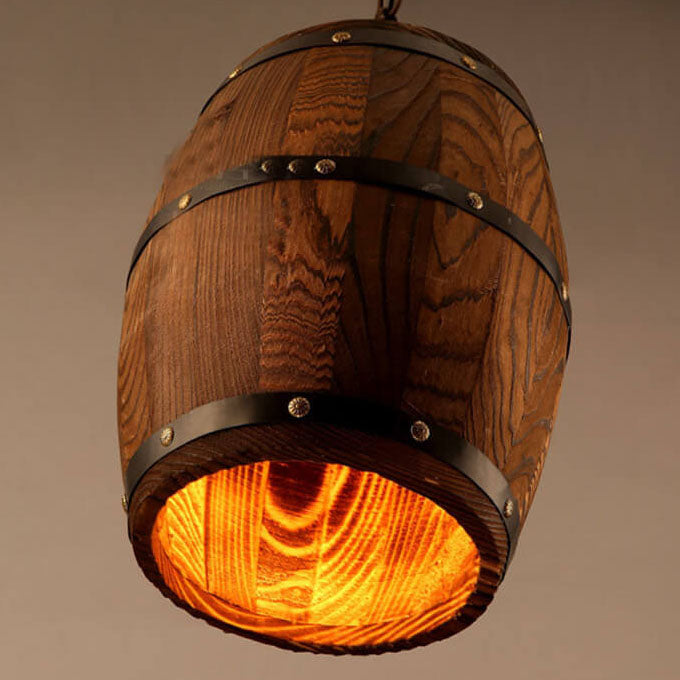Vintage Wooden Wine Barrel 1-Light Single Barrel Pendant Light
