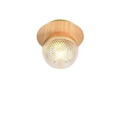 Japanese Minimalist Glass Iron Woodgrain 1-Light Semi-Flush Mount Ceiling Light