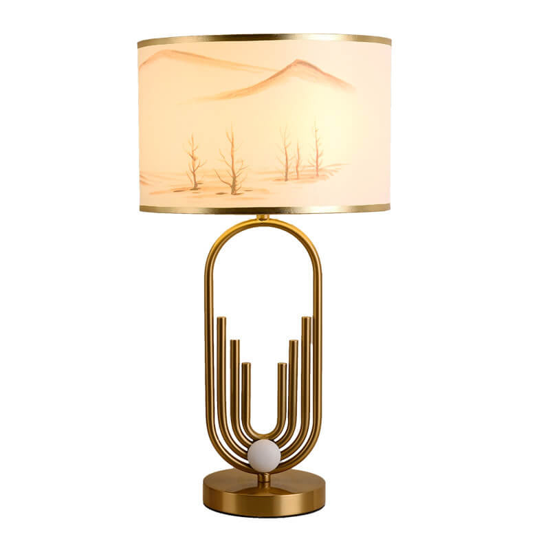 Europäische Stoff-Metallringbasis 1-Licht-Tischlampe 