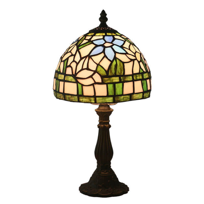 Lámpara de Mesa de 1 Luz con Cúpula de Vidrio de Colores con Flor de Hierba Tiffany Europea 