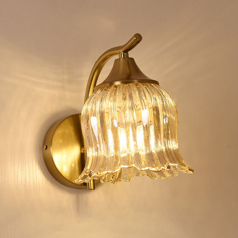 Traditional French Floral Hardware Glass 1-Light Wall Sconce Lamp For Bedroom