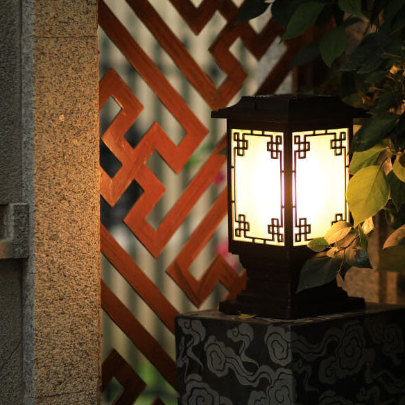 Solar Chinesisches Fenster Quadrat Post Head 1-Licht Wasserdichte Garten Landschaft Licht 
