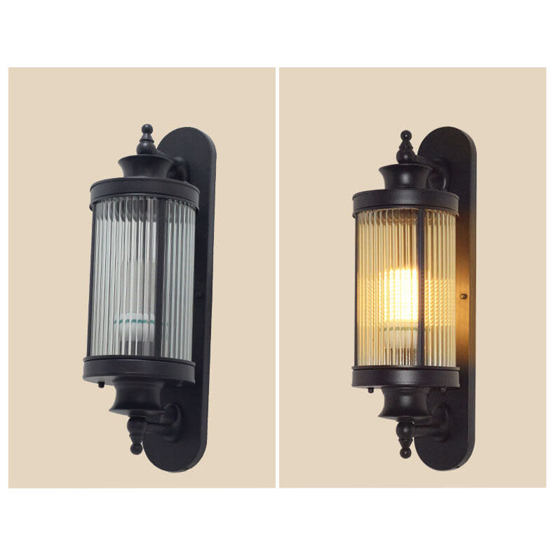 Lampe murale moderne chinoise cylindrique en verre et fer pour extérieur, 1 lumière, étanche 