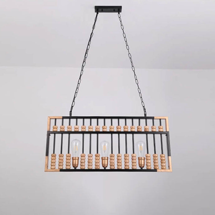 Chandelier industriel vintage en bois et fer avec 3 lumières 