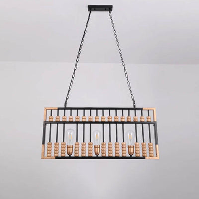 Industrial Vintage Abacus Wood Iron 3-Light Chandelier