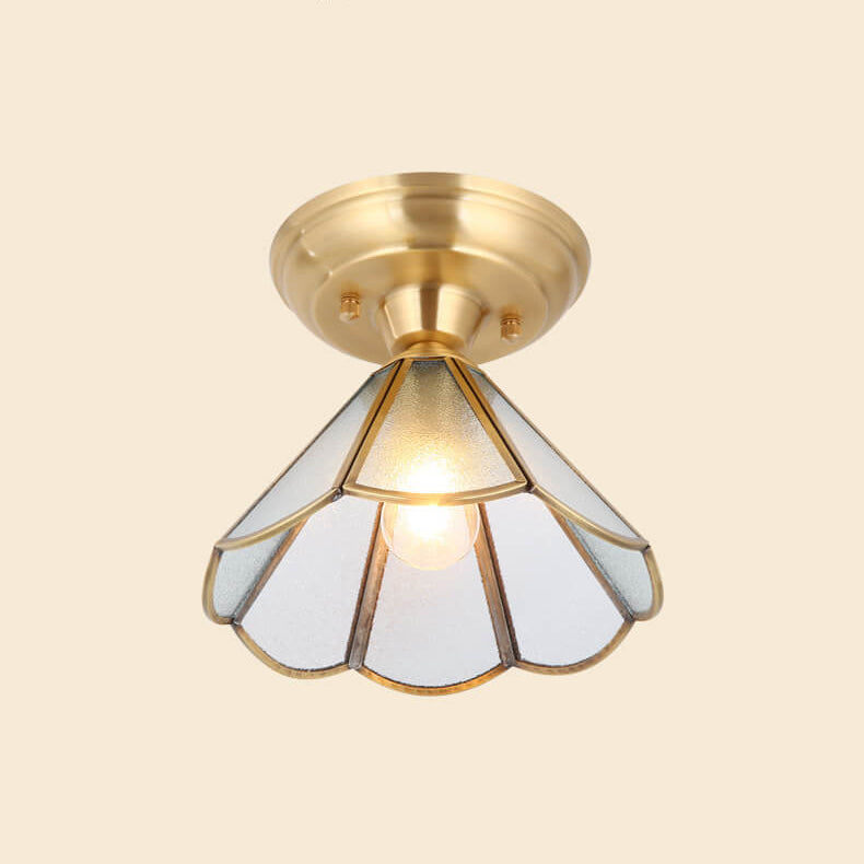 European Luxury Full Copper Retro Petal Design 1-Light Flush Mount Light
