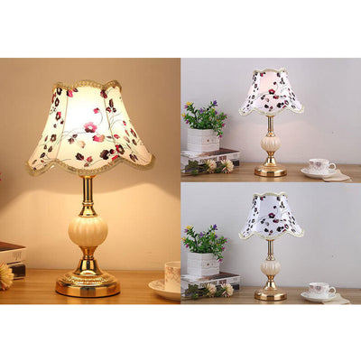 Nordic Vintage Floral Glass Fabric 1-Light Table Lamp