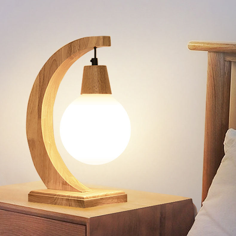 Lampe de table 1 lumière en bois massif avec boule en verre créative nordique 