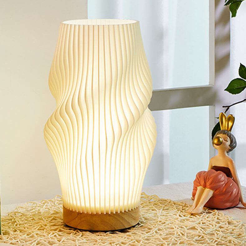 Contemporary Scandinavian Round Wave Pod Wood PLA 1-Light Table Lamp For Bedroom