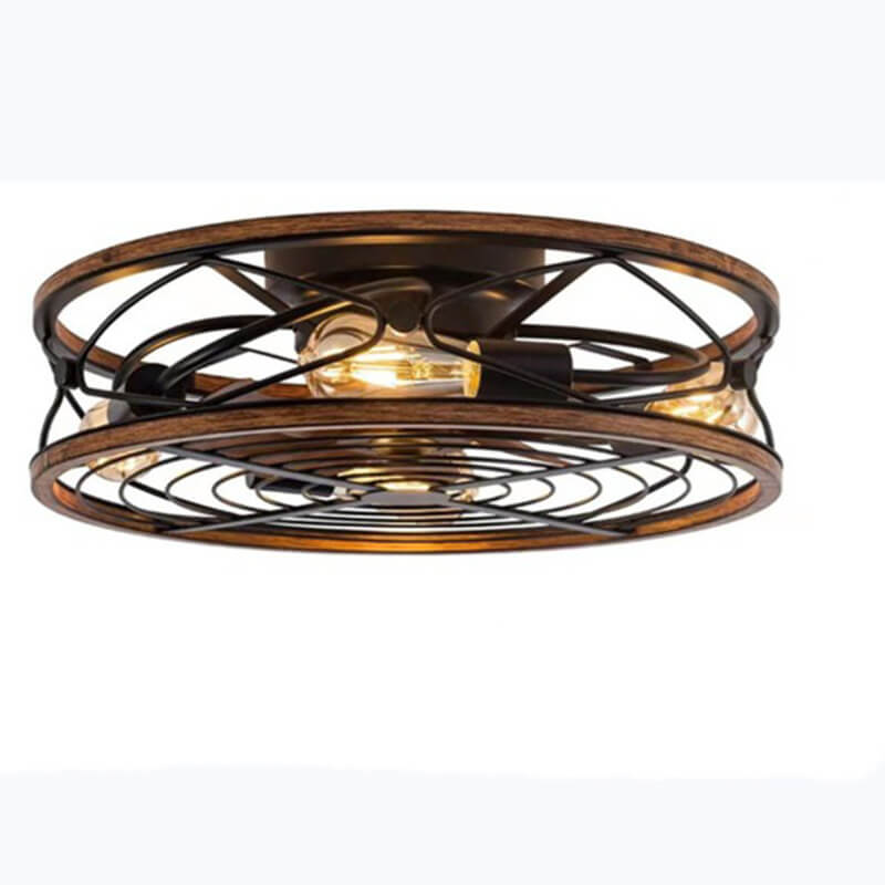 Nordic Industrial Wrought Iron Cylinder 4-Light Flush Mount Ceiling Invisible Fan Light