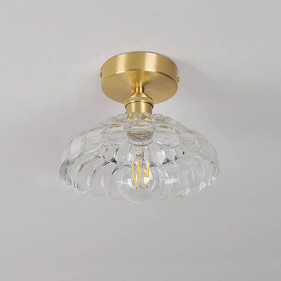 Vintage Brass Glass Dome 1-Light Semi-Flush Mount Ceiling Light