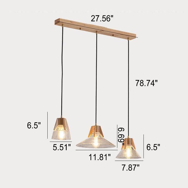 Lámpara de Isla de Cono de Vidrio de Tronco Japonés Vintage 1/3 Luces Candelabro 