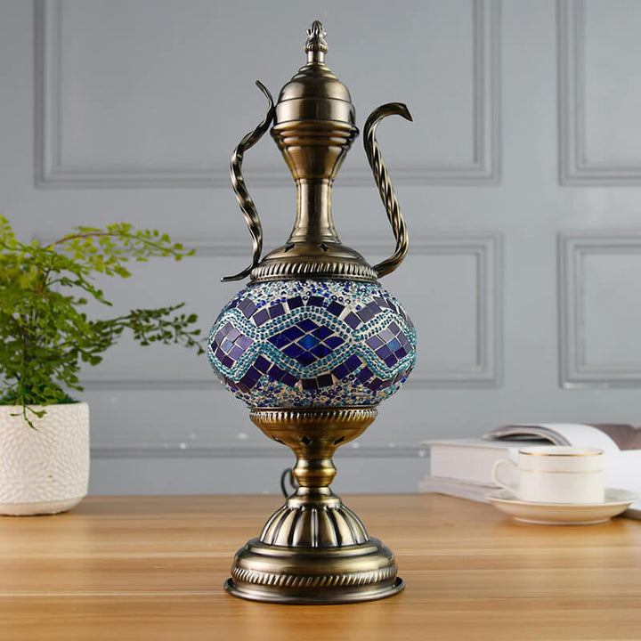 Diseño de cafetera de vidrio vintage turca hecha a mano, lámpara de mesa de 1 luz 