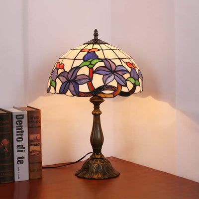 Tiffany Blue Gardenia Stained Glass 1-Light Table Lamp
