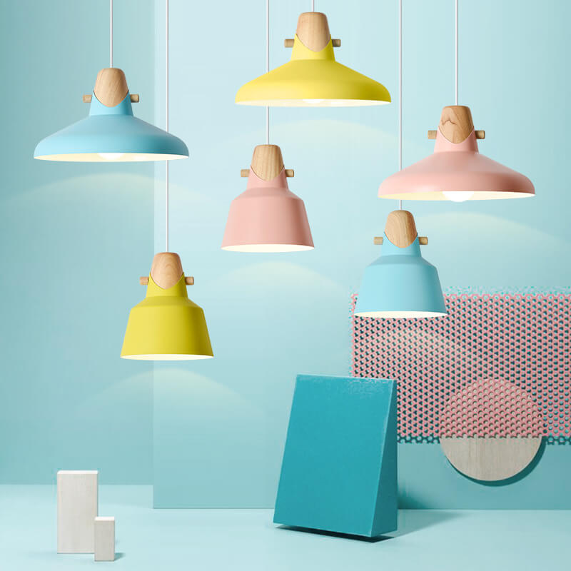Nordische minimalistische Macaron einfarbige 1-flammige Pendelleuchte aus Eisenholz 