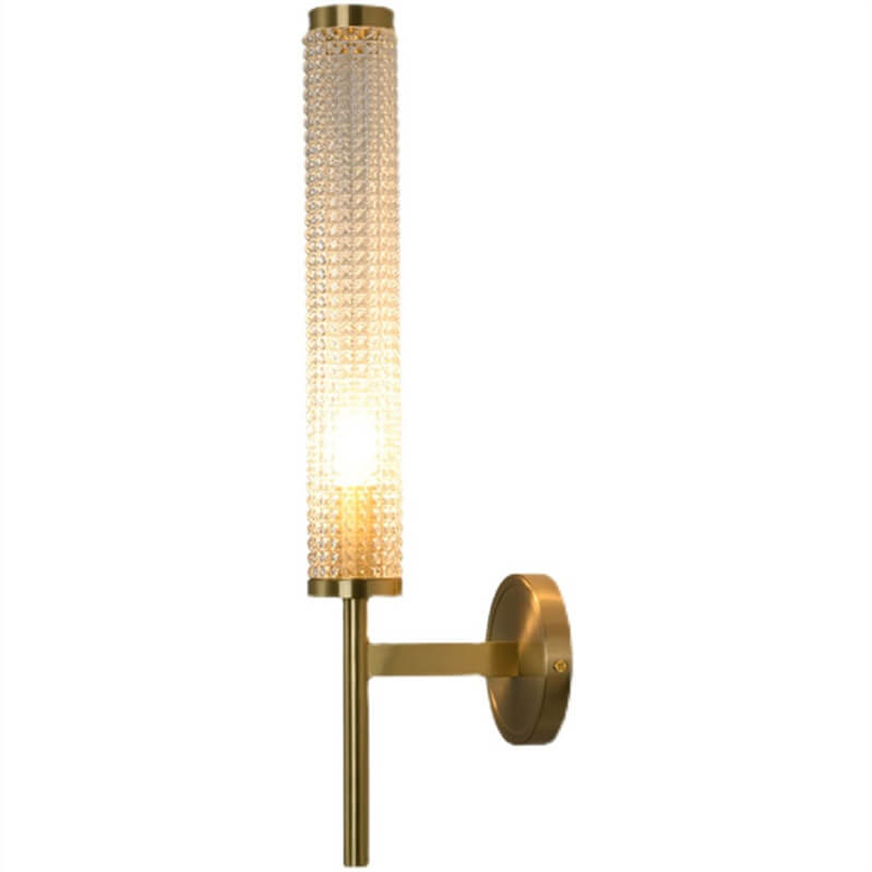 Modern Luxury Brass Crystal Long Column Straight Arm LED Wall Sconce Lamp