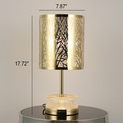 Modern Luxury Stainless Steel Column Carved Acrylic 1-Light Table Lamp