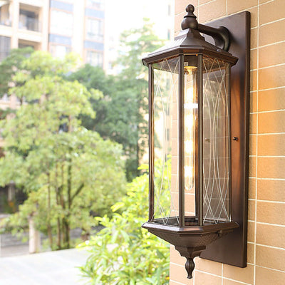 Outdoor Vintage Chinese Transparent Cage 1-Light Waterproof Wall Sconce Lamp