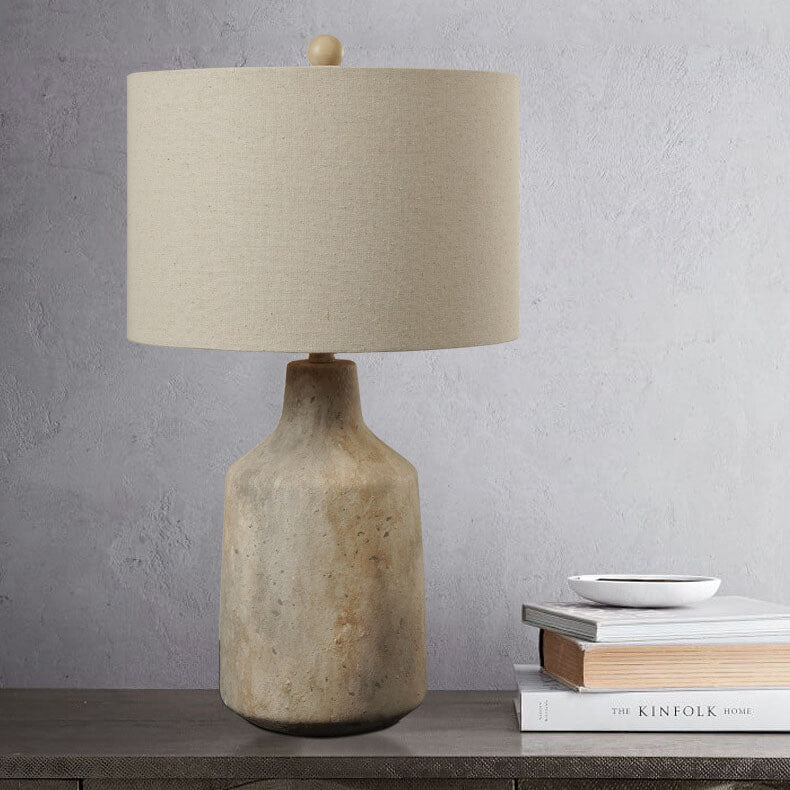 Vintage Minimalist Fabric Cement Base 1-Light Table Lamp