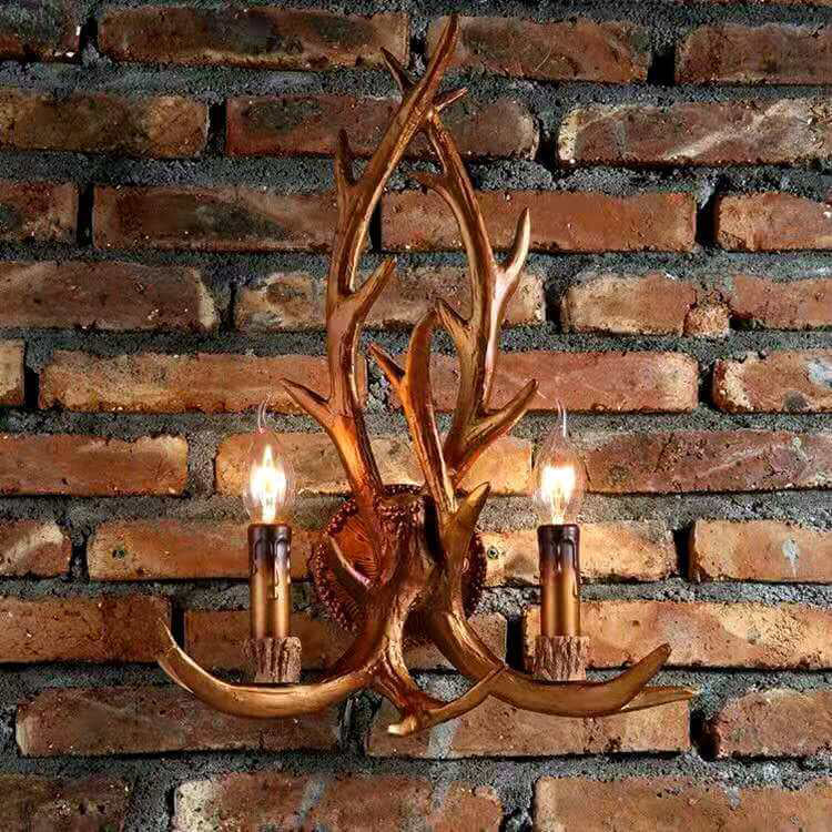 Applique murale créative à 2 lumières en résine industrielle rétro avec bois de cerf 